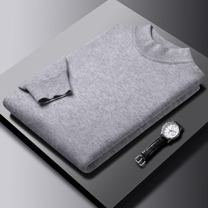 Autumn/Winter 2024 Men's Wool Half-High Collar Solid Color Sweater Cardigan