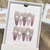 Pure Hand-wearing Armor High-end Purple French Cat Eye Flash Zircon Crushed Diamond Nail Art Fake Nail