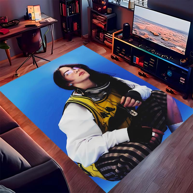 1pc Singer Billie Eilish1 Print Area Rug - Soft, Washable Non-Slip Indoor Mat for Office Chairs, Living Room, Home Office Decorative Rug