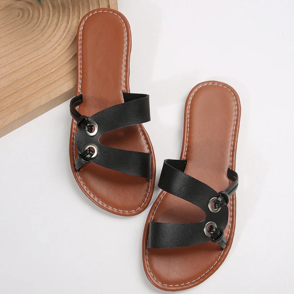 Women Slippers Open Toe Casual Sandals Summer Fashion Fashion Slippers Elastic Band Plus Size Flat Shoes Female Slides Women