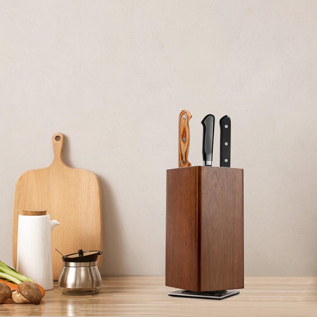 360° Rotating Magnetic Knife Block - Strong Magnet, Acacia Wood & PP Core, Drainage Holes for Dryness, Durable & Space-Saving Design (11x11x24. 6cm)