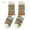 High Quality Retro Fair Isle Christmas Socks Cotton Thickened Middle Tube Socks Colour Blocking Striped Socks for Men And Women