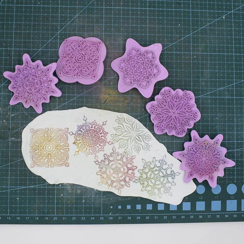 5pcs/set Mandala Lace Pattern Emboss Stamp Polymer Clay Earring Texture Soap Pottery Ceramic Impression Dotting Tools Art Hobby