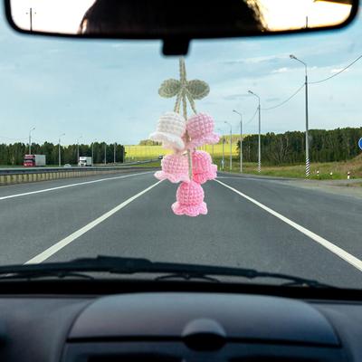 Car Hanging Pendant Handmade Knitted Lily Flower Ornaments Adorable Crochet Car Interior Decorations