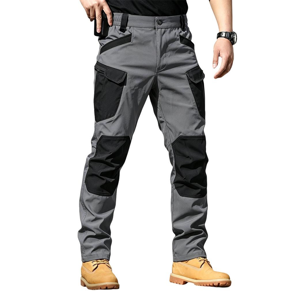 Men's Retro Color Block Multi-Pocket Cargo Pants (Belt Not Included)