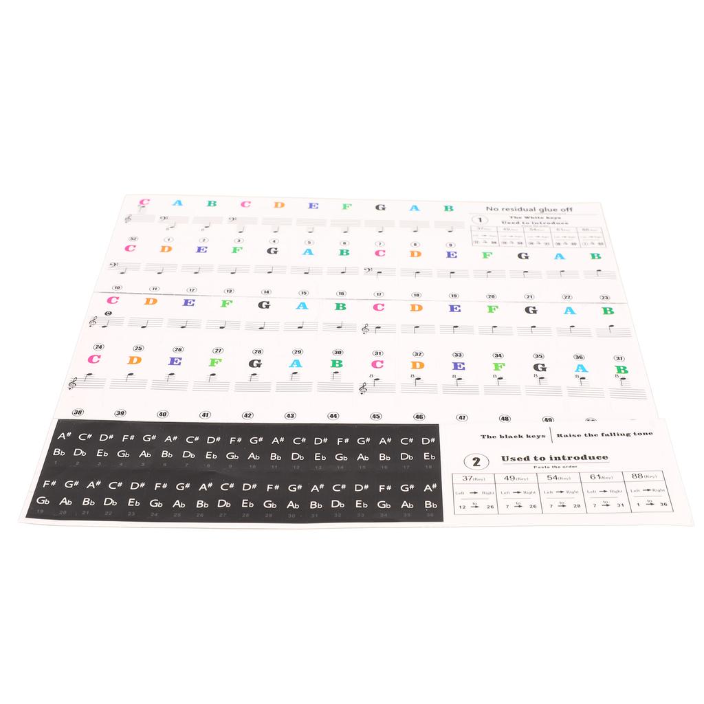 Piano Beginner Sticker Colorful Transparent Removable Large Letter Reusable Piano Keyboard Sticker