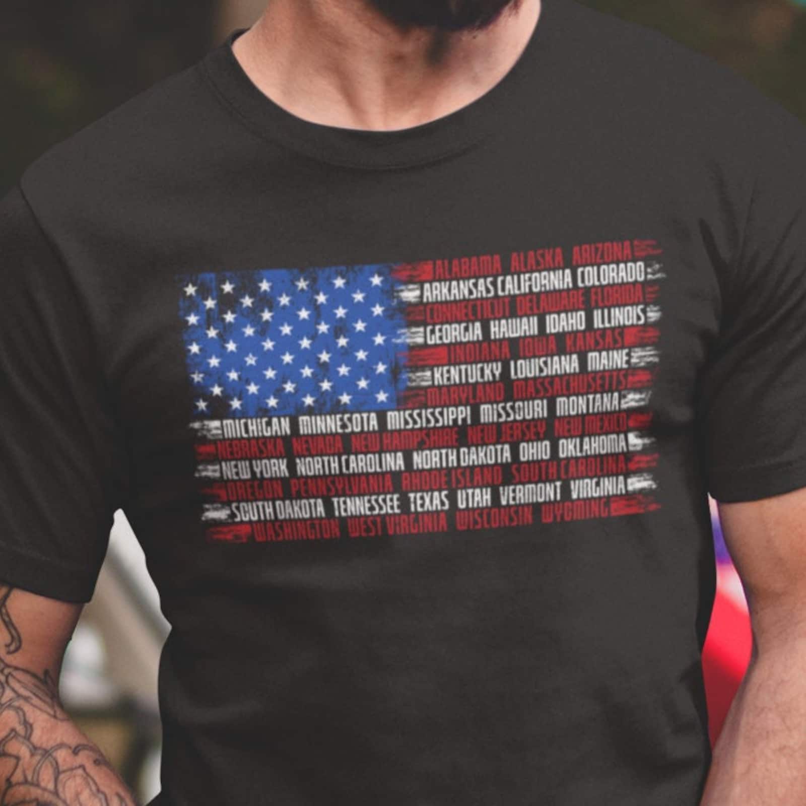 Vintage American Flag With States, Fourth of July Tees, Patriotic T Shirts, Unit L