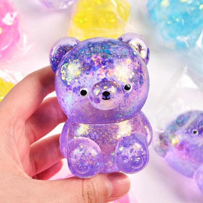 Soft Fluffy Glitter Bear Stress Relief Toy Slow Rise Maltose Candy Fidget Toy for ADHD Autism Users