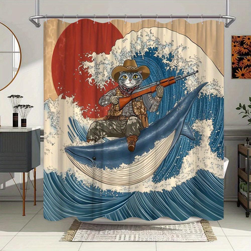 

Ocean Exploration Shower Curtain - Sailors And Boats In The Wind And Waves, Living Room And Bedroom Decoration Wall Hanging W60H190(CM)-1 Pcs