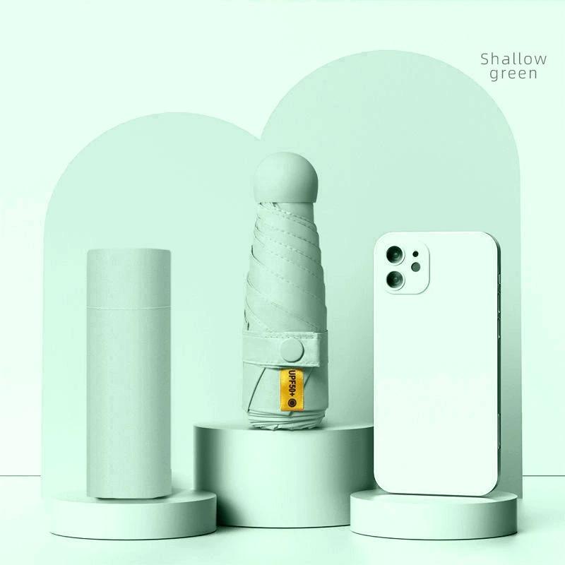 UPF50+ Mini Capsule Folding Umbrella Vinyl Portable Sun Rain Umbrella UV Sunshade Small Pocket Parasol for Dual Use Protection