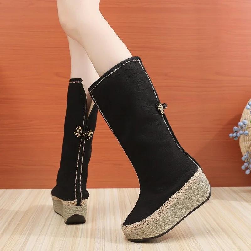 Mode 2024 Neue Herbst- und Winterstiefel Retro Damen Kniehohe Stiefel Mit Mode Damen Plateau Hohe Stiefel