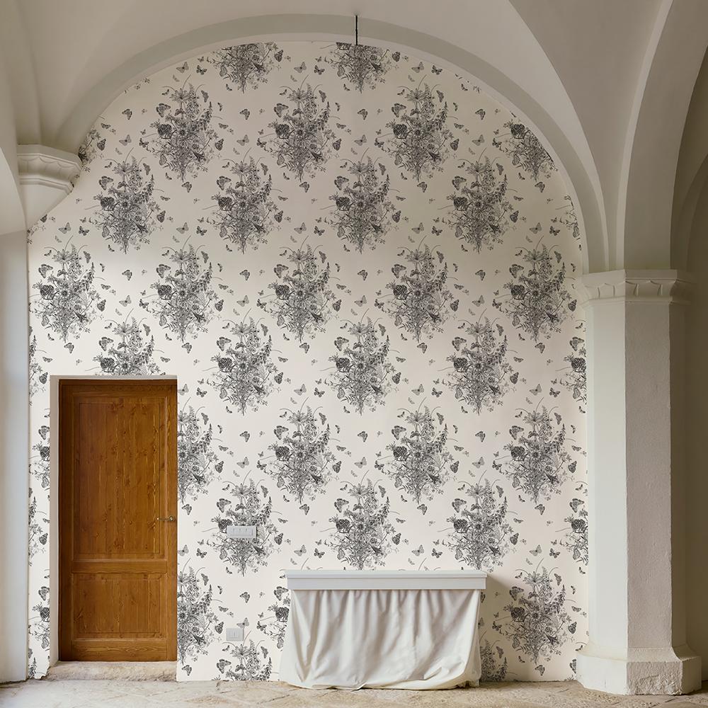 White And Black Sketch Butterfly PVC Wallpaper Retro Peel And Stick Floral Wallpaper Elegant Furniture Cabinet Vinyl Sticker