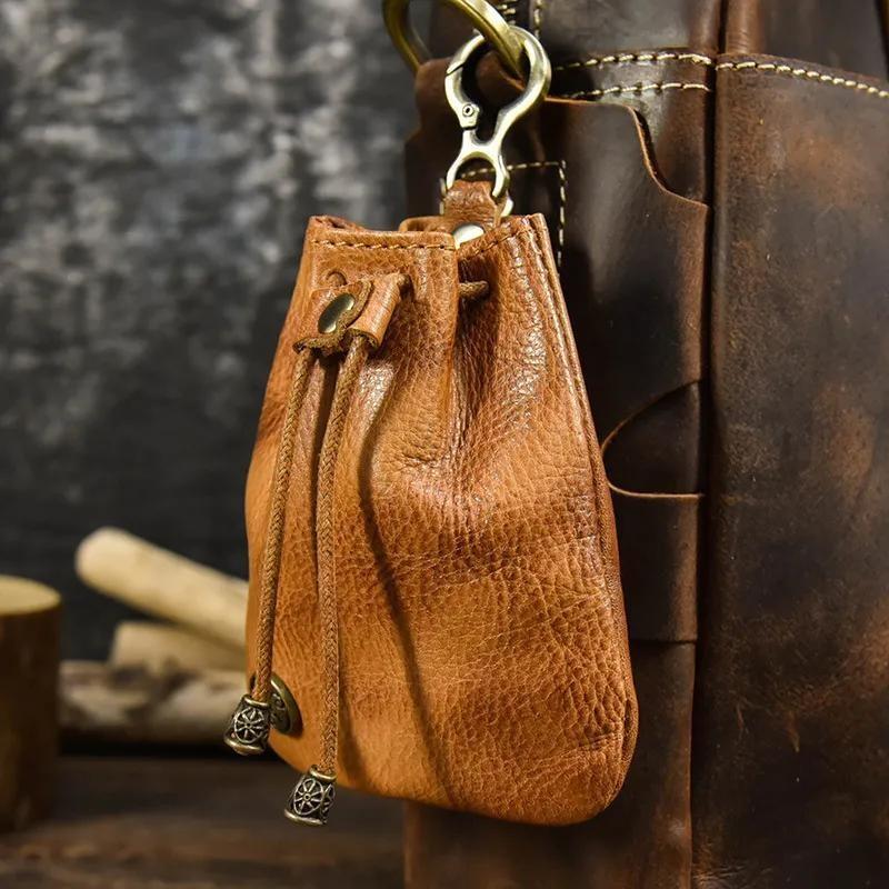 Wallet Leather Coin Purse Vintage Drawstring Mini Key Bag Earphone Storage Bag Coin Purse for Men Women.