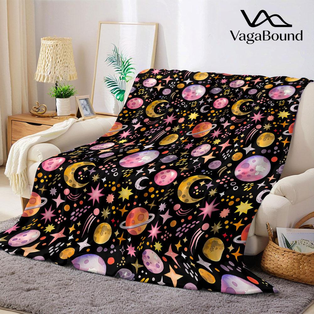 Watercolor Planet Flannel Blanket Warm Soft Halloween Christmas Decorative Couch Warm Cozy All-Season Gift
