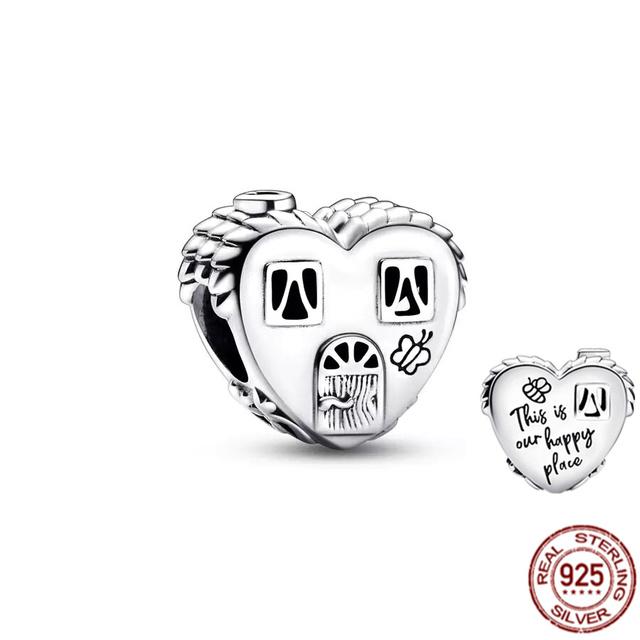 Happy Place Family Heart Shape Charm 925 Sterling Silver Bead Fit Original Fasion Bracelet Necklace Jewelry Women Gift