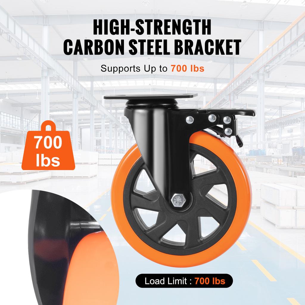 SucceBuy 2-6in PVC Furniture Caster Wheels Set of 4 Swivel Plate Casters with Security A/B Lock Non-Marking for Cart Workbench