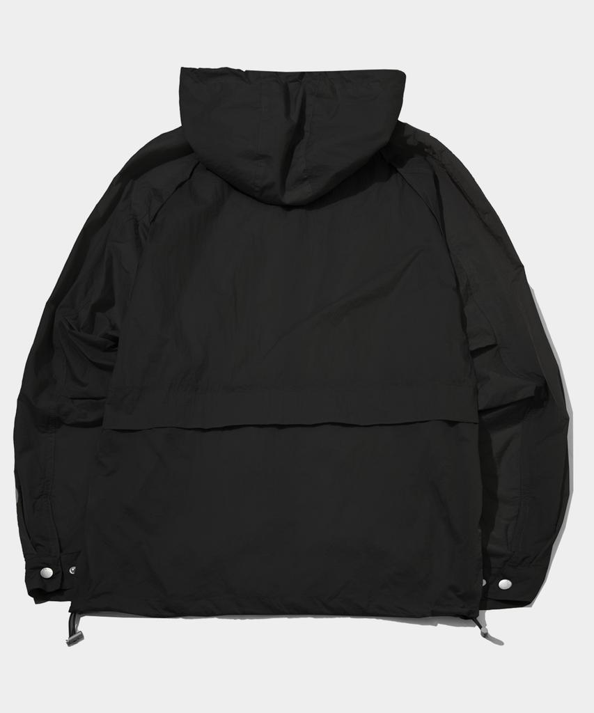 Placestudioman Athletic Cuff String Detail Windbreaker Hooded Jacket [Black]