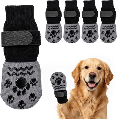 4pcs Set Large Dog Socks To Stop Licking Paws Printed Double-sided Non-slip Paw Protectors Snowfield Warm Pet Footwear