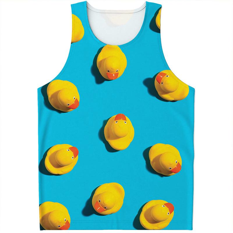 Schattig Eendjespatroon Tanktop Heren 3D Geprinte Rubberen Eendjes Mouwloze T-shirts Coole Zomer Streetwear Sneldrogende T-shirts Tops