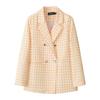 Women Long Sleeve Blazer Jacket Lapel Double Breasted Gold Button Loose Fit Office Casual Suit Outerwear Coat