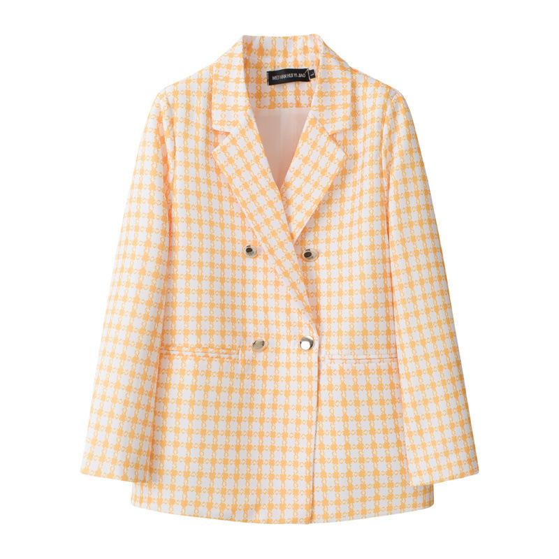 Women Long Sleeve Blazer Jacket Lapel Double Breasted Gold Button Loose Fit Office Casual Suit Outerwear Coat