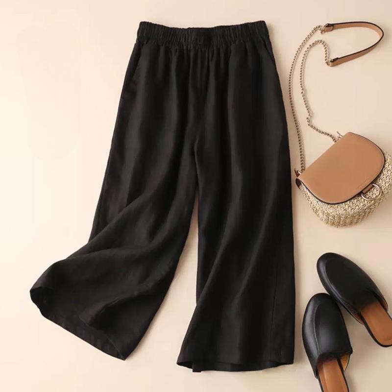 Women Casual Pants Wide Seven-minute Wide-legged Trousers Female Summer Thin Section Ladies Trousers Mother Large Size Women's Trousers