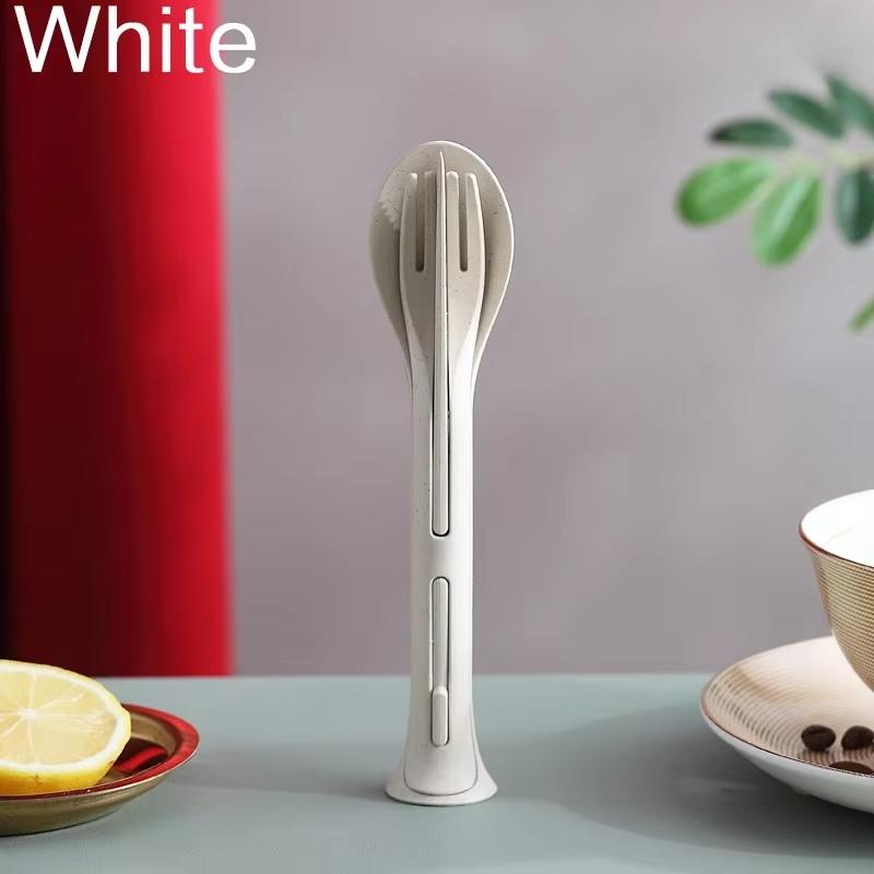 3-piece Portable Cutlery Set with Detachable Wheat Straw, Suitable for Travel, Picnics, Camping.