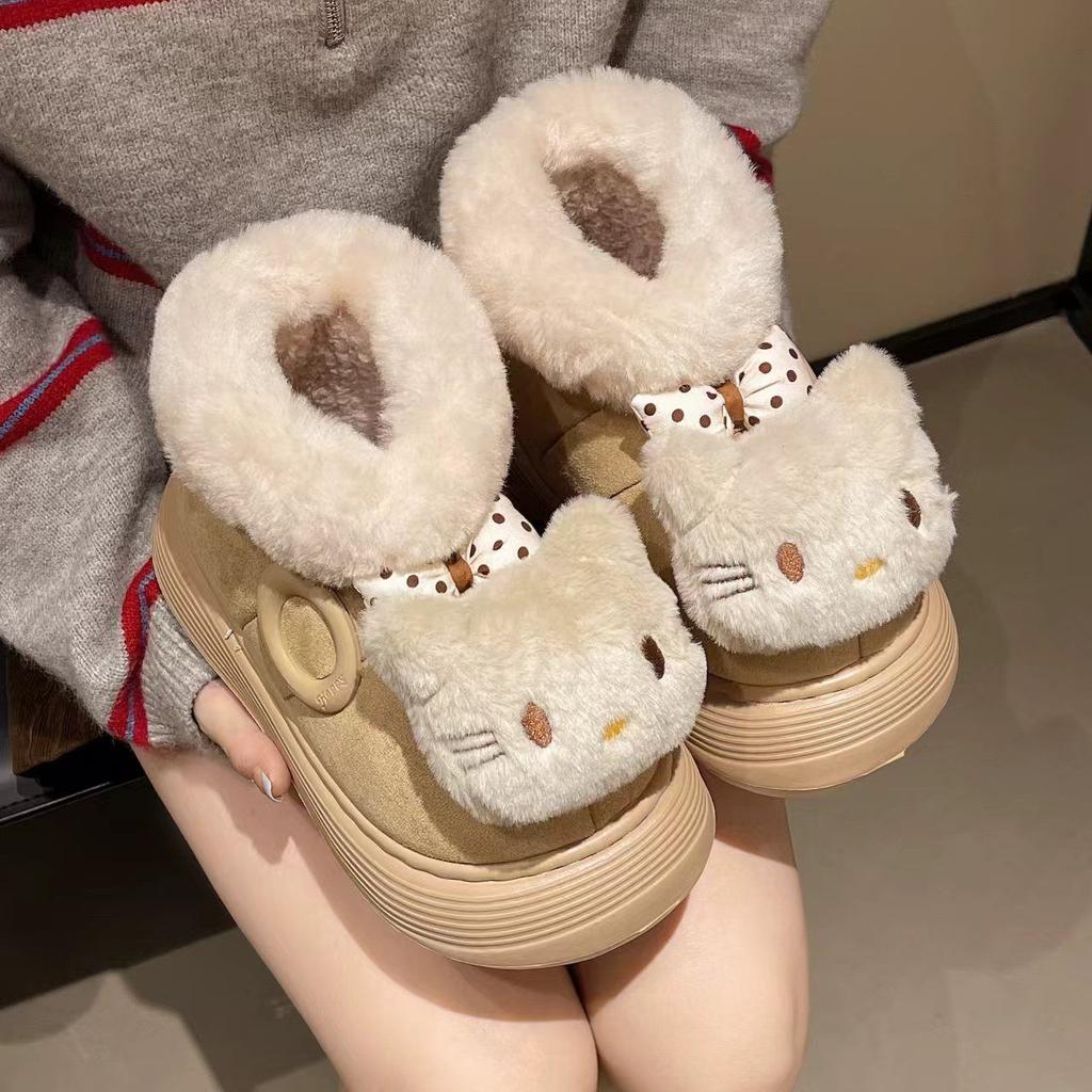 Fashion flat-bottomed non-slip women's cotton shoes season cartoon cute kitten velvet cotton shoes women