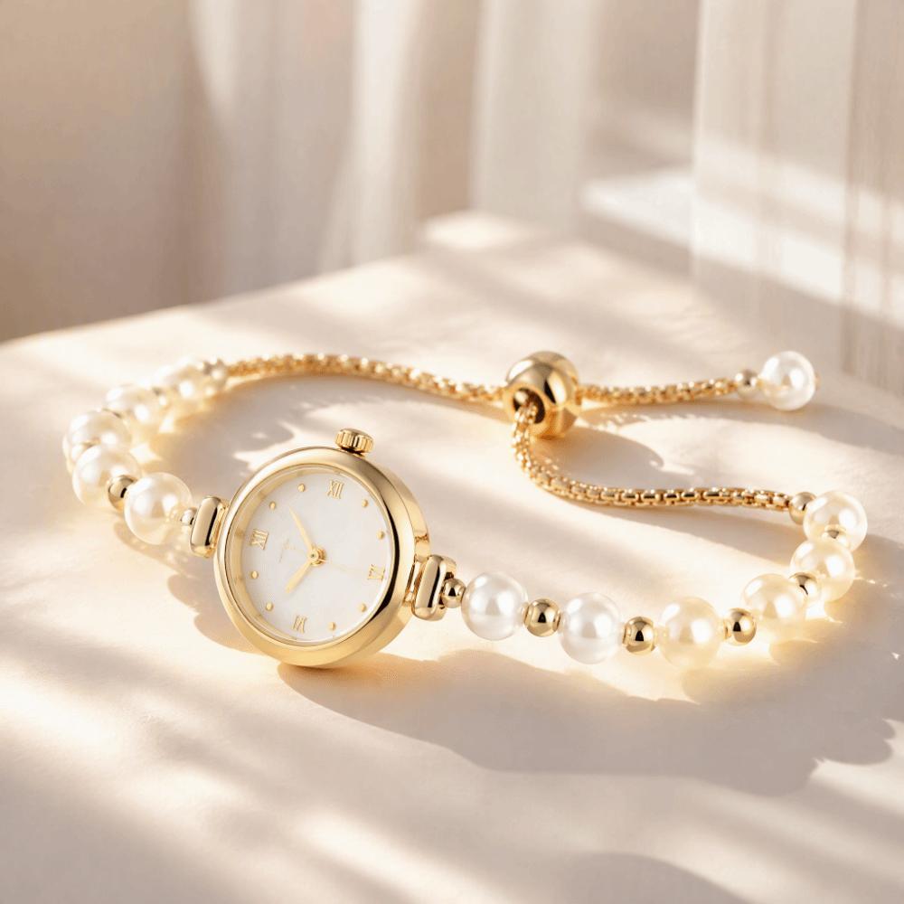 Elegant Pearl Bracelet Watch Round Dial Small Dial Watch Durable Women Quartz Watch Women