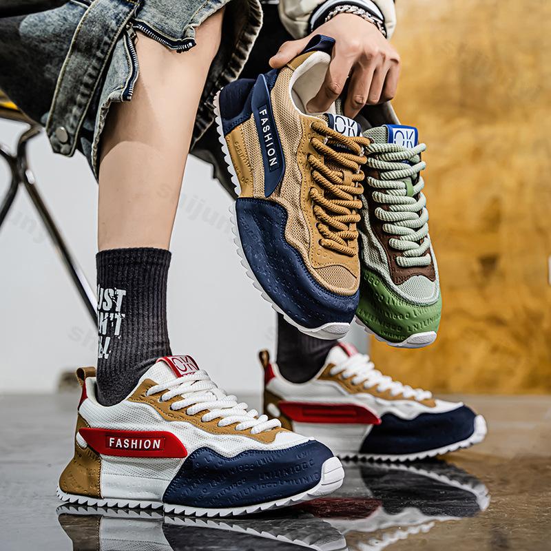 Fashion Men's Shoes 2025 Spring Fashion Trend Mesh Breathable Color Blocked Thick Sole Height Increasing Casual Versatile Sport Sneakers