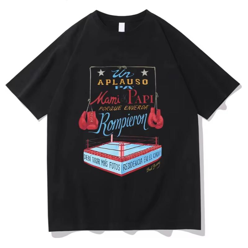 Bad Bunny DTMF Boxing‑Merch Graphic Print Unisex High‑Quality Pure Cotton Fun Loose Casual Fashion Women And Men T-Shirt