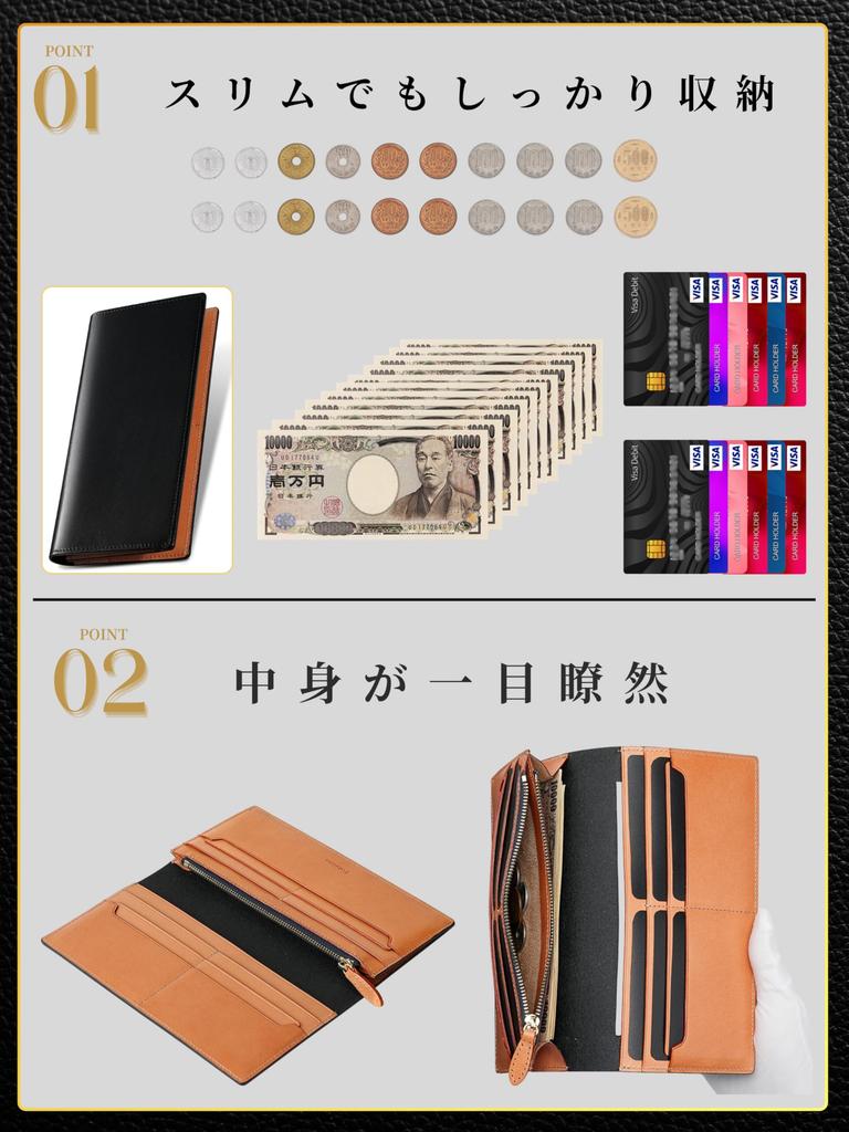 Fabrizio Dlouhá peněženka s mincovníkem Vyrobeno z prvotřídní kůže Prémiová Italská Pravá Velká Lesklá Černá Pánská Peněženka, Peněženka, Stylová, Řemeslníci, Kůže, Kůže,