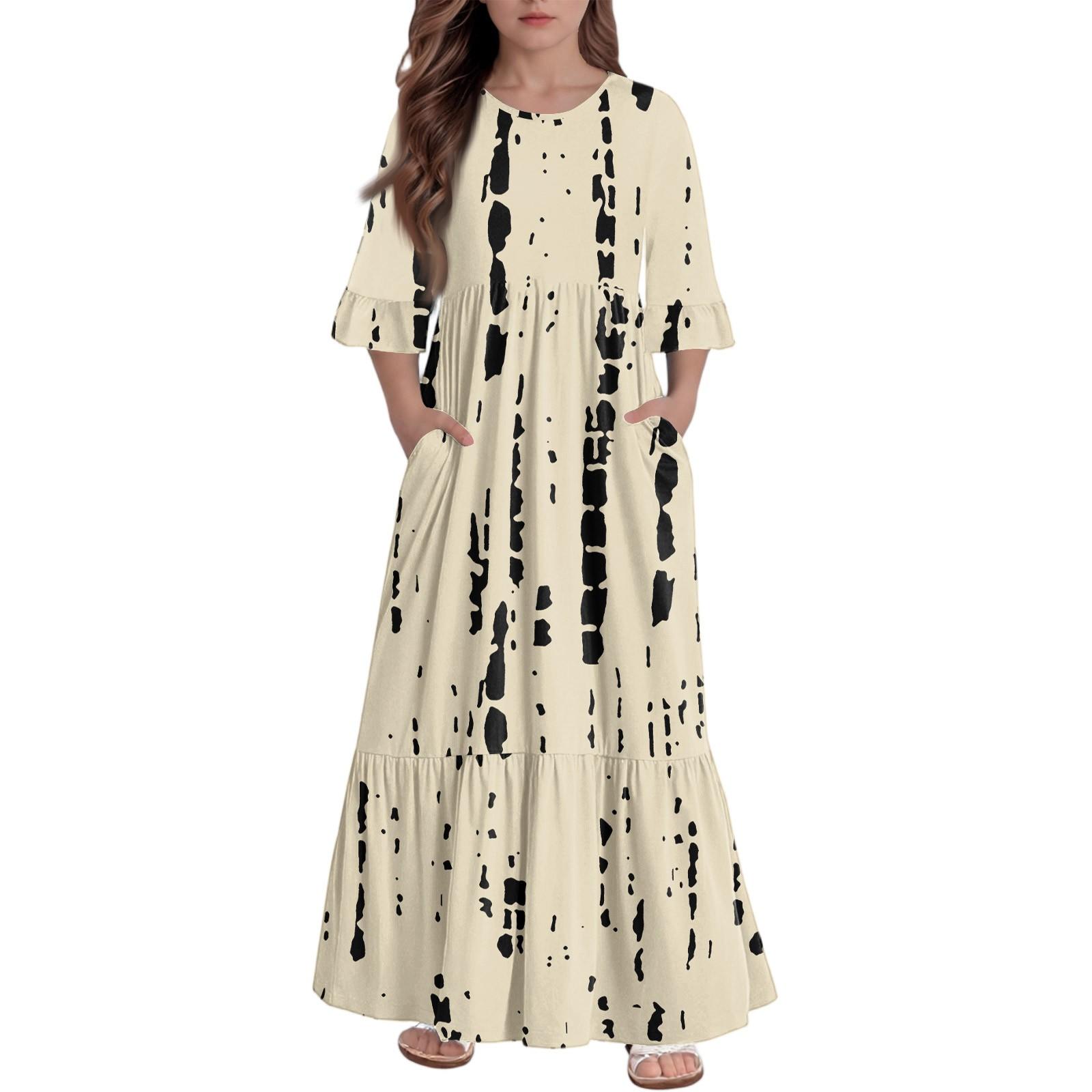 

Girls Tiered Ruffle Dress - 3/4 Sleeve Pocket Maxi With Pockets 110 бежевий