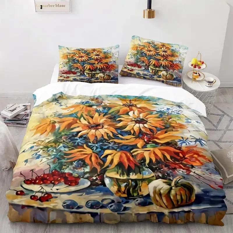 Oil Painting Flowers Digital Printing Bedding Sets Adult Bedclothes Art Duvet Cover Set Single King Queen Size Quilt Cover Set