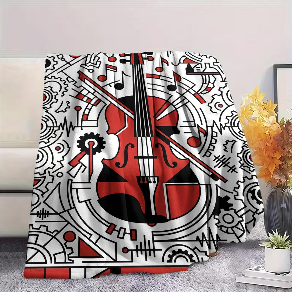 Guitar Geometry Print Flannel Blanket, High Quality Comfortable for All Seasons, Home Decor, Warmth and Comfort, Perfect for Christmas Gifts57