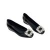 Flat Bottom Silver High-end Square Head Rhinestone Single Shoes Women's Shoes 2025 New Autumn Black Commuter Beanie Shoes