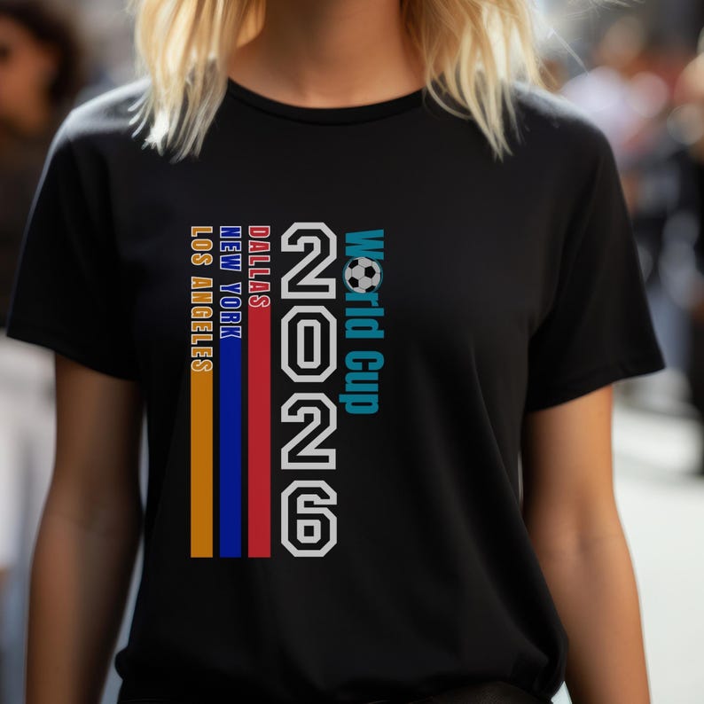 World Cup 2026 T Shirt Vertical Soccer Design USA Cities Football Fan Shirt
