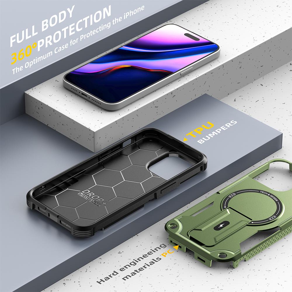For iPhone 16 Pro Max Case Compatible with MagSafe TPU+PC Kickstand Phone Cover with Strap
