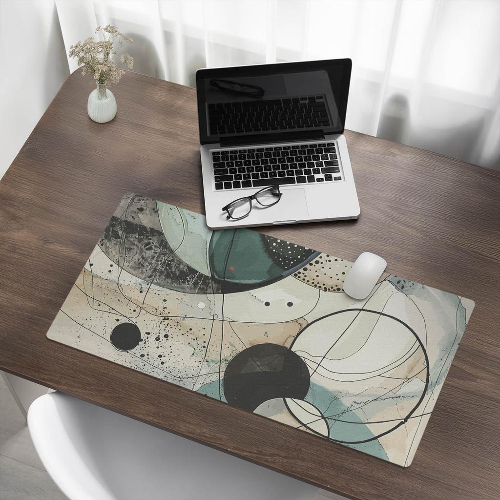 Anti-Slip Protective Desk Mat with Abstract Circles Graphic 90x45 cm