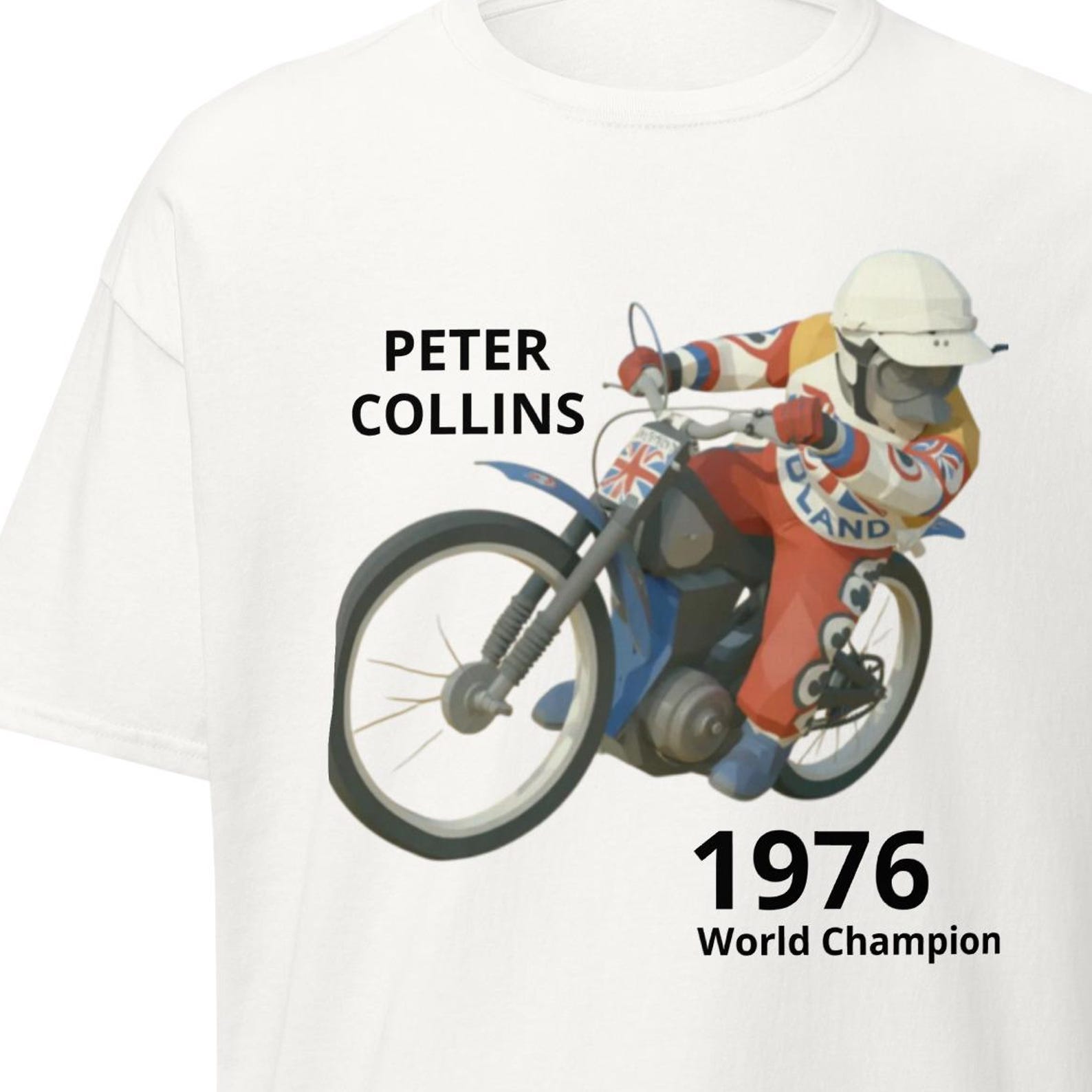 Peter Collins 1976 World Champion Speedway T-Shirt, Retro Motorcycle Racing Tee S
