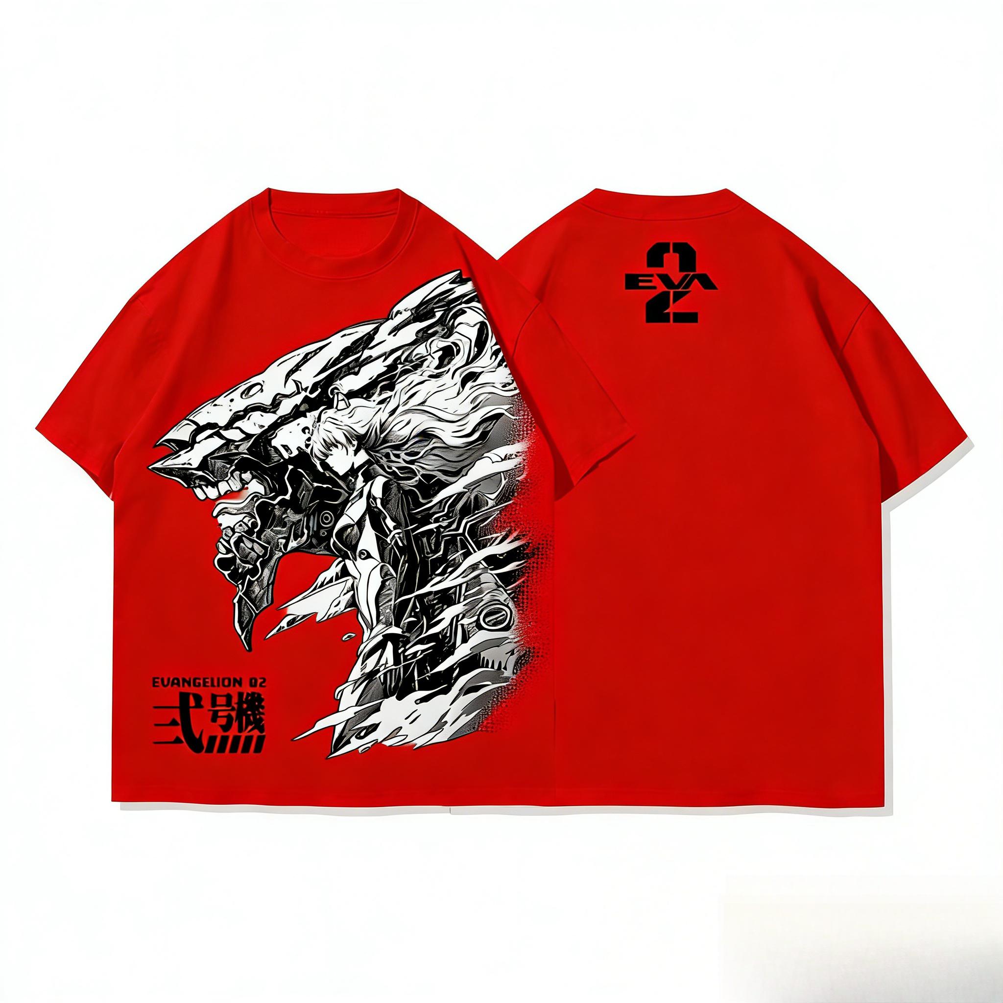 

TEE7 Japanese Anime EVA Momonga No2 Machine Brave New Beginning Retro Cotton ShortSleeved TShirt Childrens Clothing Set 4XL