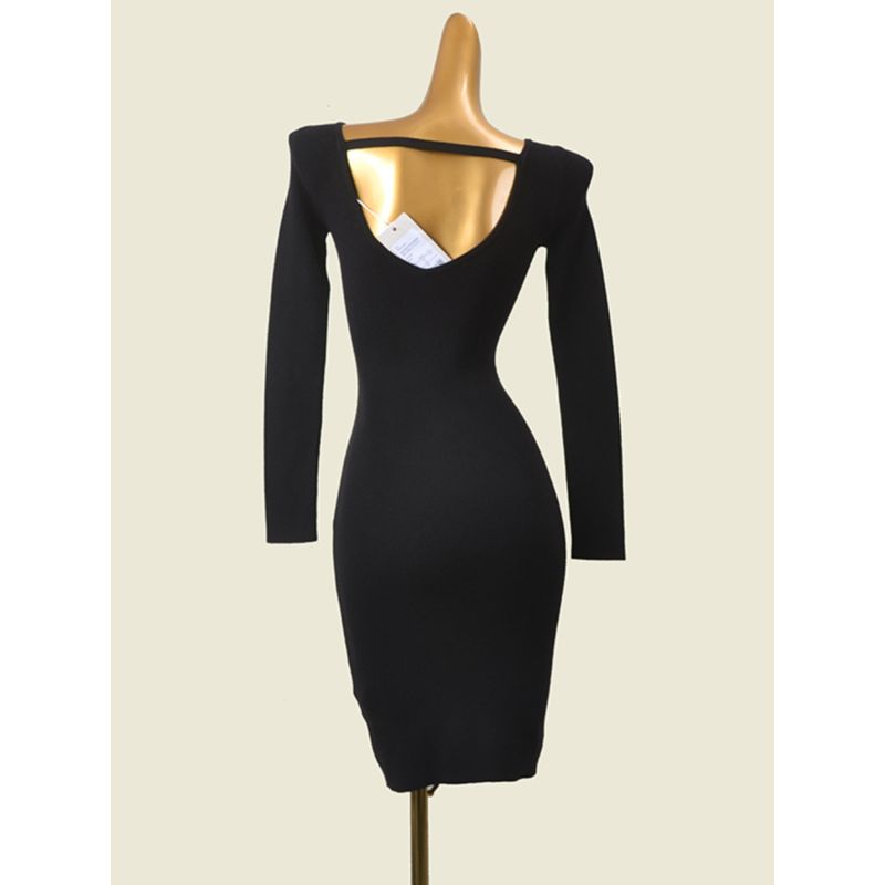 Foreign Trade Original Order Brand Minimalist Silm Soft Glutinous Thermal Dress European and American Style Boat Neck Stretchy Slim-Fit Bodycon Dress