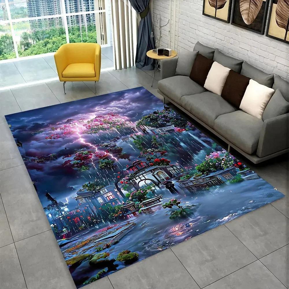 Kobercový běhoun s hradním designem, královský styl, protihlukový, měkký, protiskluzový, luxusní, odolný koberec pro rodinný obývací pokoj, ložnici