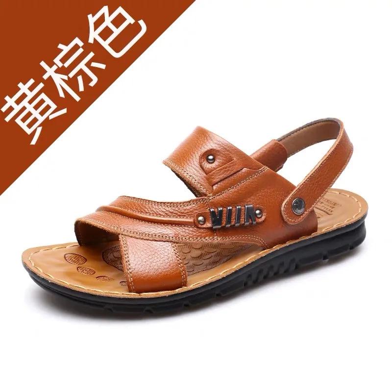 Sandals Men's Beach Shoes  Cow Quality Genuine Leather Non-slip Men's Slippers Breathable Two Uses Men's Sandals Men's Shoes