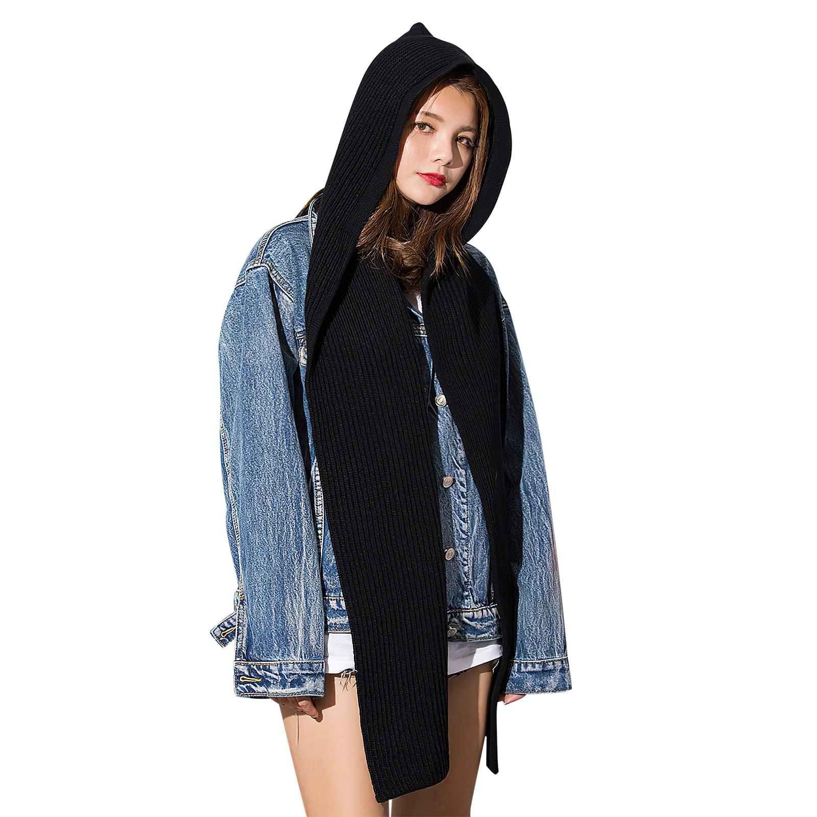 

XGOPTS Вязаная шерстяная шапка с капюшоном и шеей Идеально подходит для осени и холодной погоды Модный аксессуар для похудения для и Идеально подходит для выхода на улицу и Черный чёрный