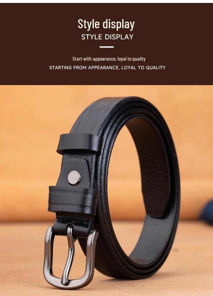 Women's Retro Genuine Leather Belt - Top Layer Cowhide with Pin Buckle, Versatile for Denim and Trousers.