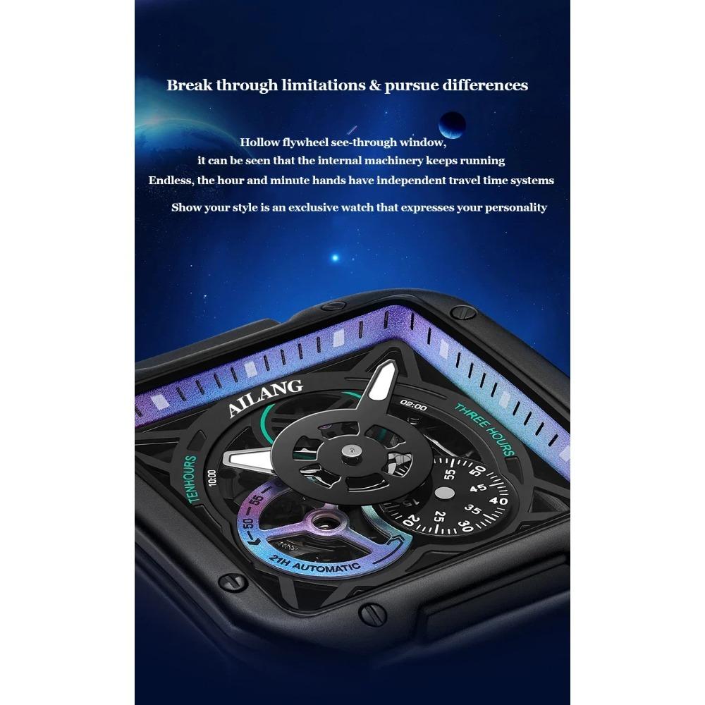 AILANG Herren Skelett Automatische Mechanische Uhr Leuchtend Wasserdicht Quadratisch Großes Zifferblatt Mode Herrenuhr 41mm Zifferblatt