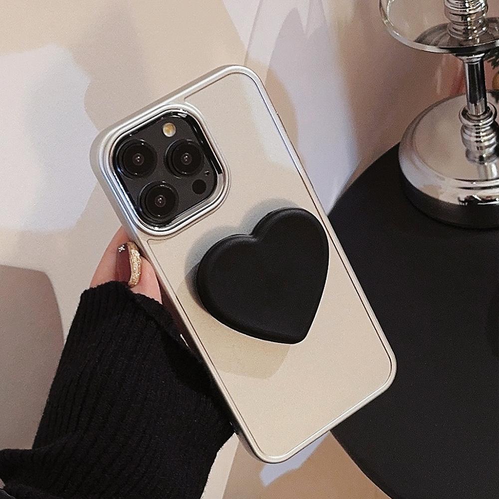 Black heart-shaped stand17promax iPhone Case iphone16Advanced Sense11Applicable12Electroplating15Soft