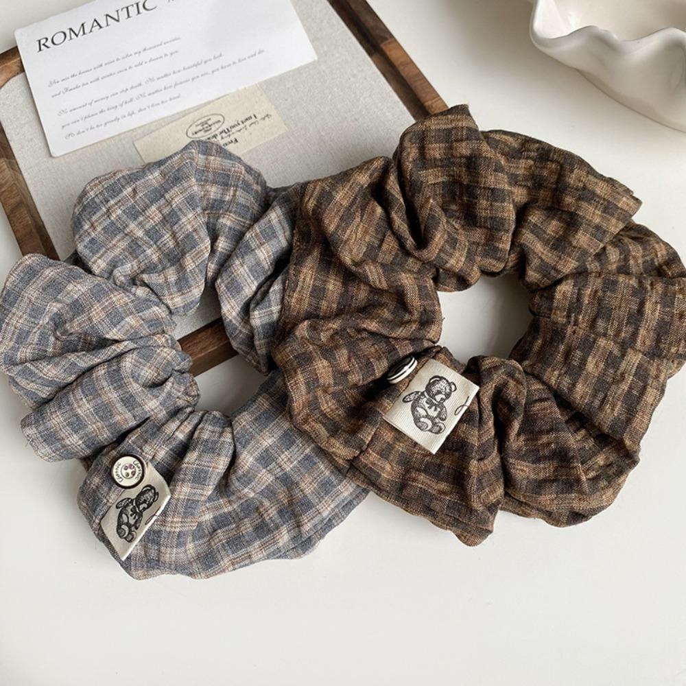 1/2pcs Plaid Scrunchie Teddy Bear Tag Vintage Casual Perfect Daily Retro Hairstyles Unique Hair Accessory Ideal Casual Bohemian