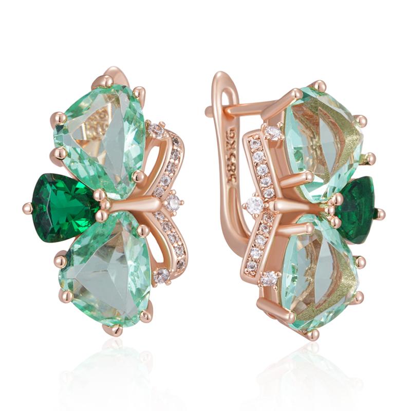 Unique Green Stone Drop Earrings For Women Fashion Rhombus Natural Zircon Accessories Rose Gold Vintage Daily Jewelry